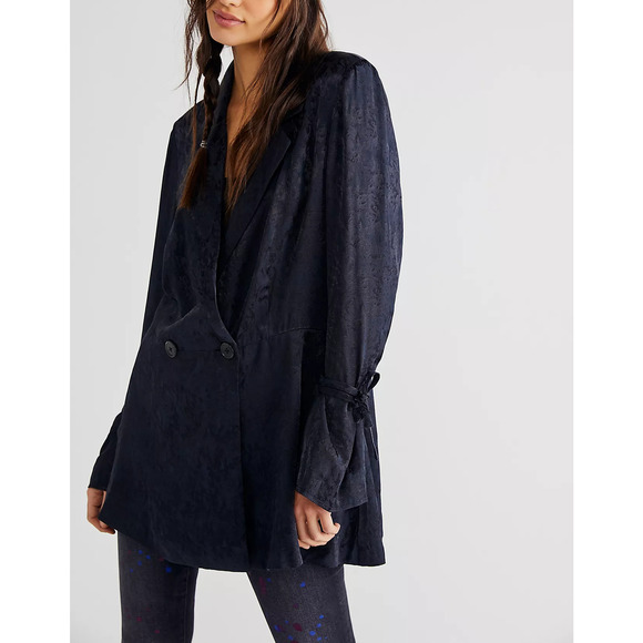 Free People Jackets & Blazers - Free People 'Stella' Black Viscose Jacquard Blazer Size M